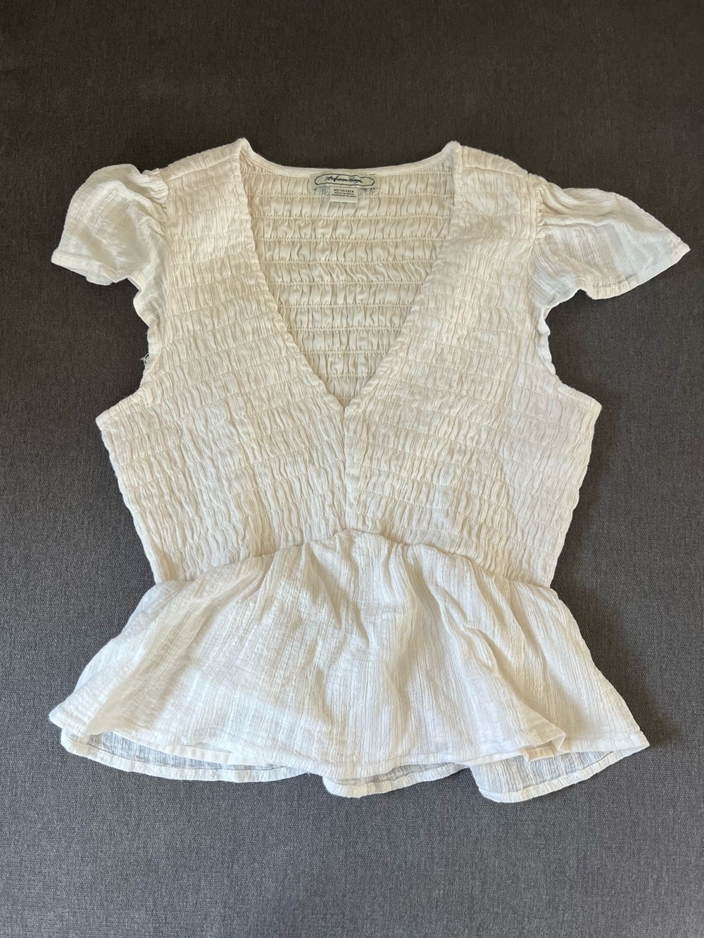 Smocked Deep V Peplum Top - Cream